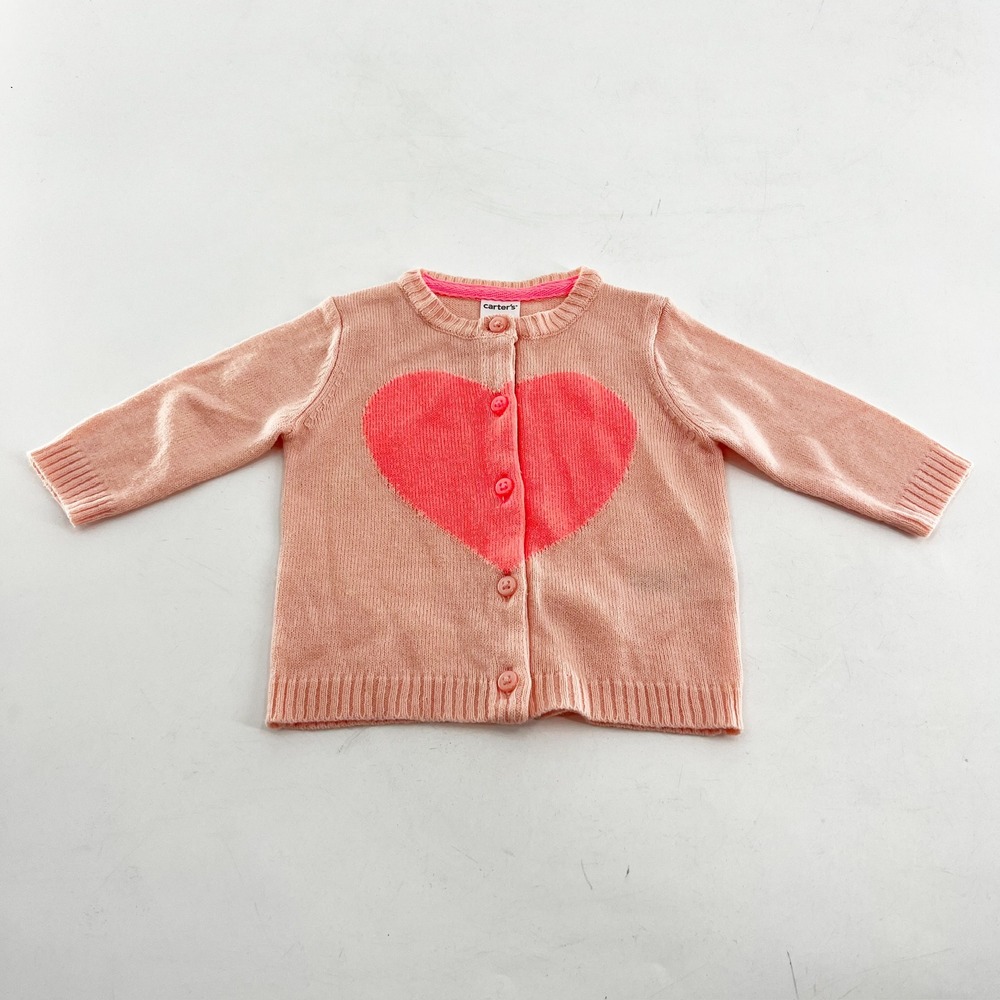 Carters Baby Girl‎ Peach Pink Heart Knit Cardigan Sweater 3 Months